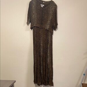 Vintage Animal Print Brown and Black Patterned Maxi Dress Set